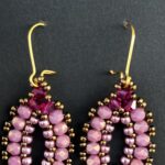 Beaded earring with fire polish beads, pink and fushia